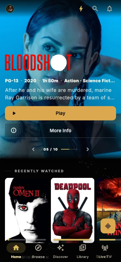 Zyryn's actual phone layout, with the mobile home view and bottom navigation